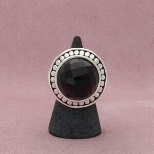 sterling silver dotted faceted amethyst scroll hollow ring size 6.75